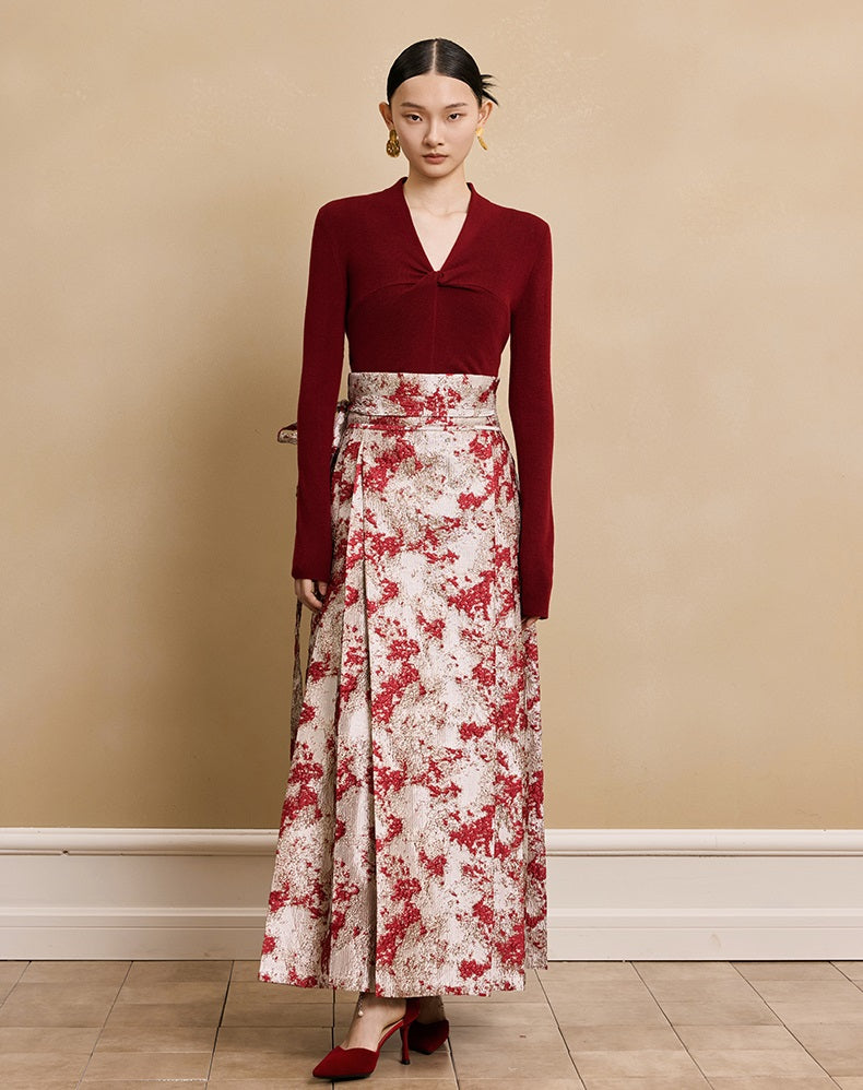 HECO Red Horse Face High Waisted Long Hanfu Skirt - offer.