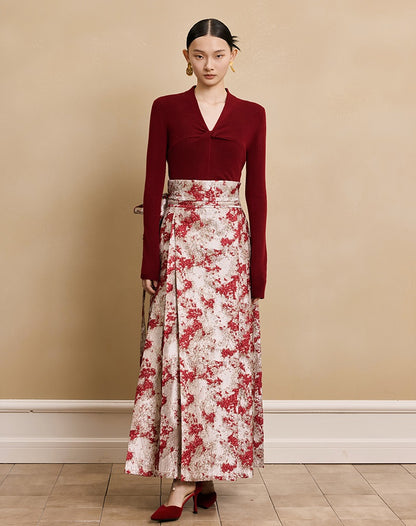 HECO Red Horse Face High Waisted Long Hanfu Skirt - offer.