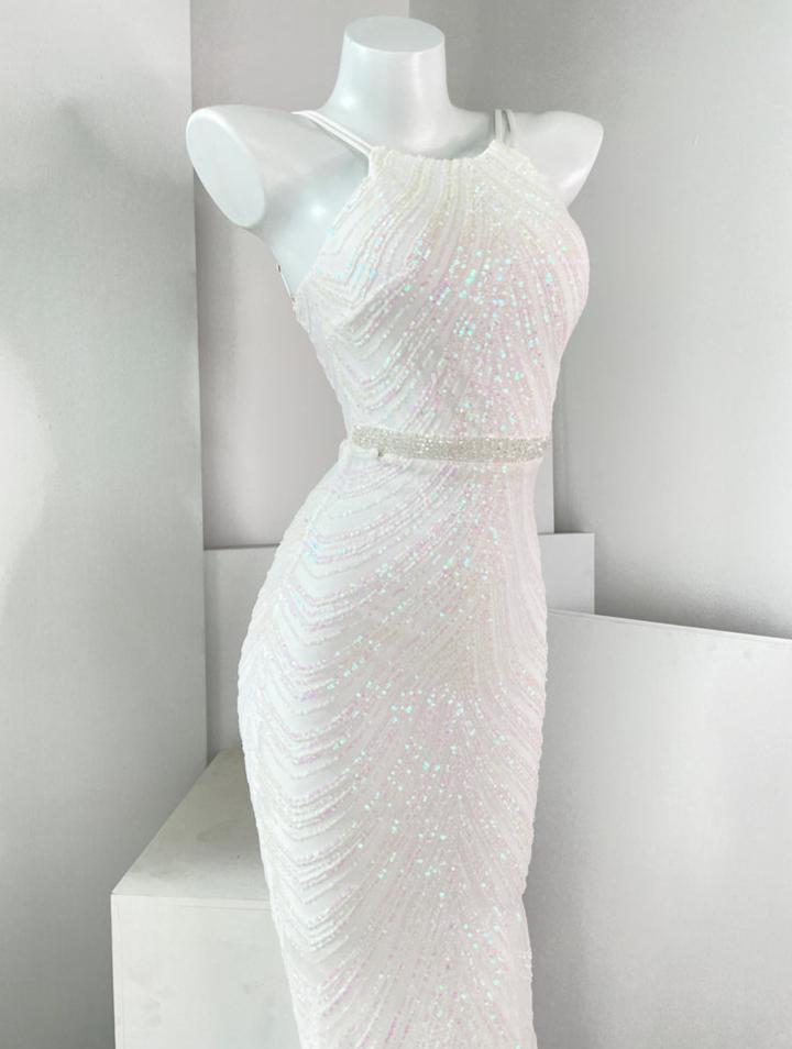 DOLLY High End Sleeveless Halter Neck Sequin Embroidery Long Banquet Dress-KATRINA