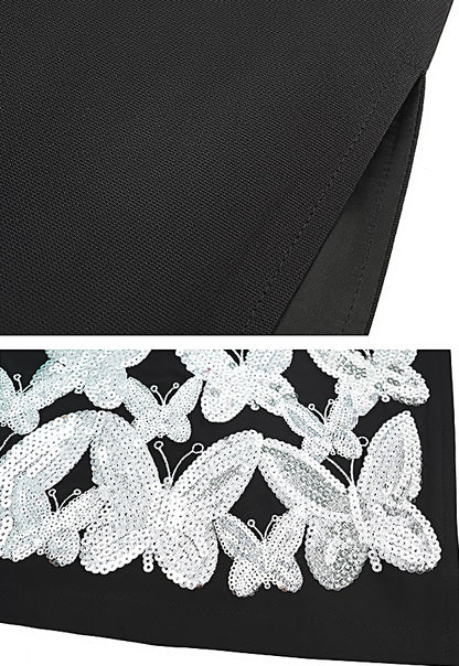 HECO Butterfly Embroidery black white High-waisted Straight Skirt Women - CODE.