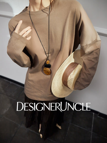 DGU |Hazelnut New Loose Crew Neck Niche Design Basic Versatile Simple Top - GREAT.