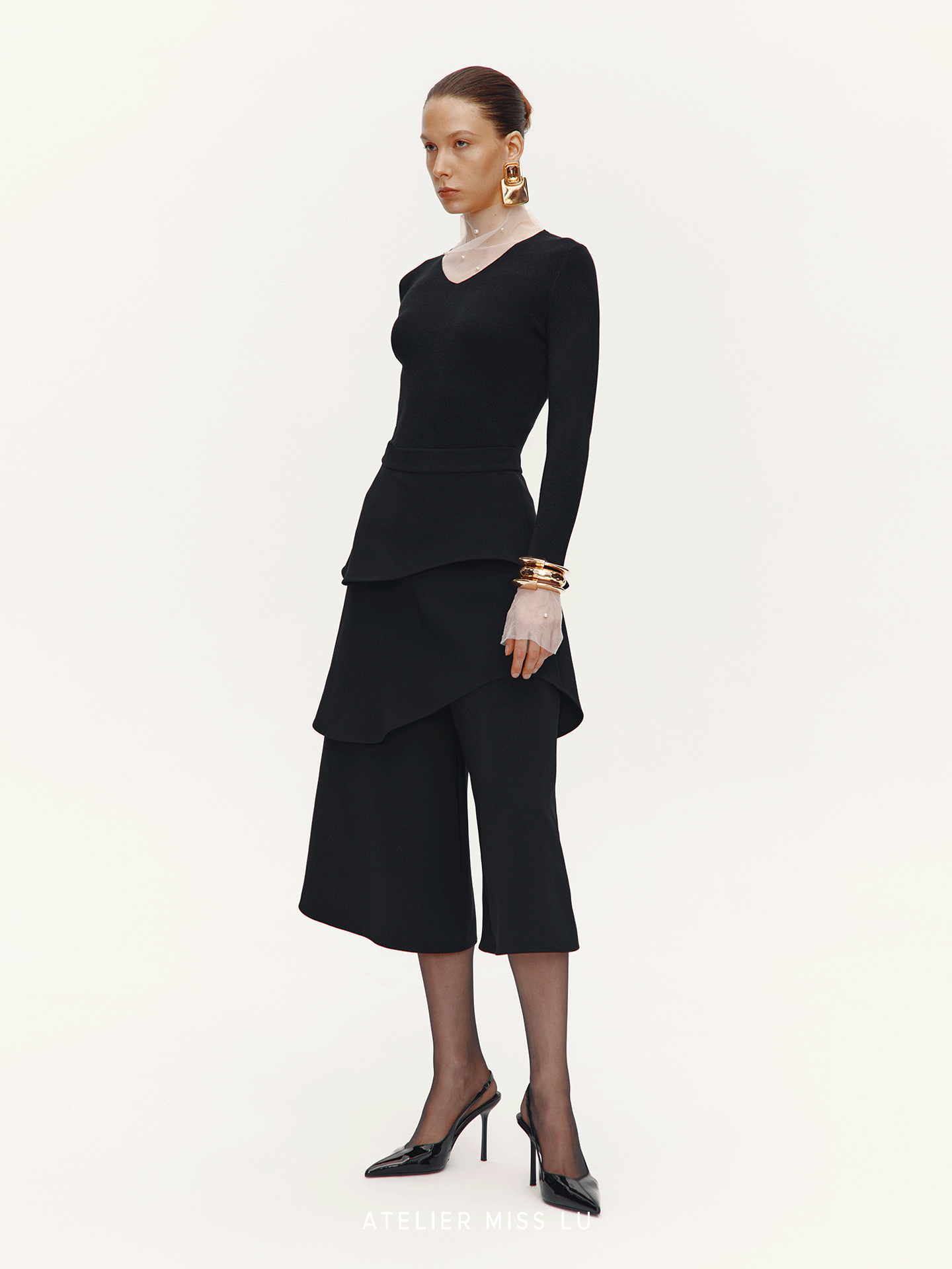 ATELIER MISS LU Multi-layered Cut Splicing Cropped Culottes - SERAPHIMS