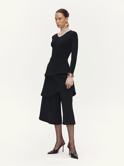 ATELIER MISS LU Multi-layered Cut Splicing Cropped Culottes - SERAPHIMS