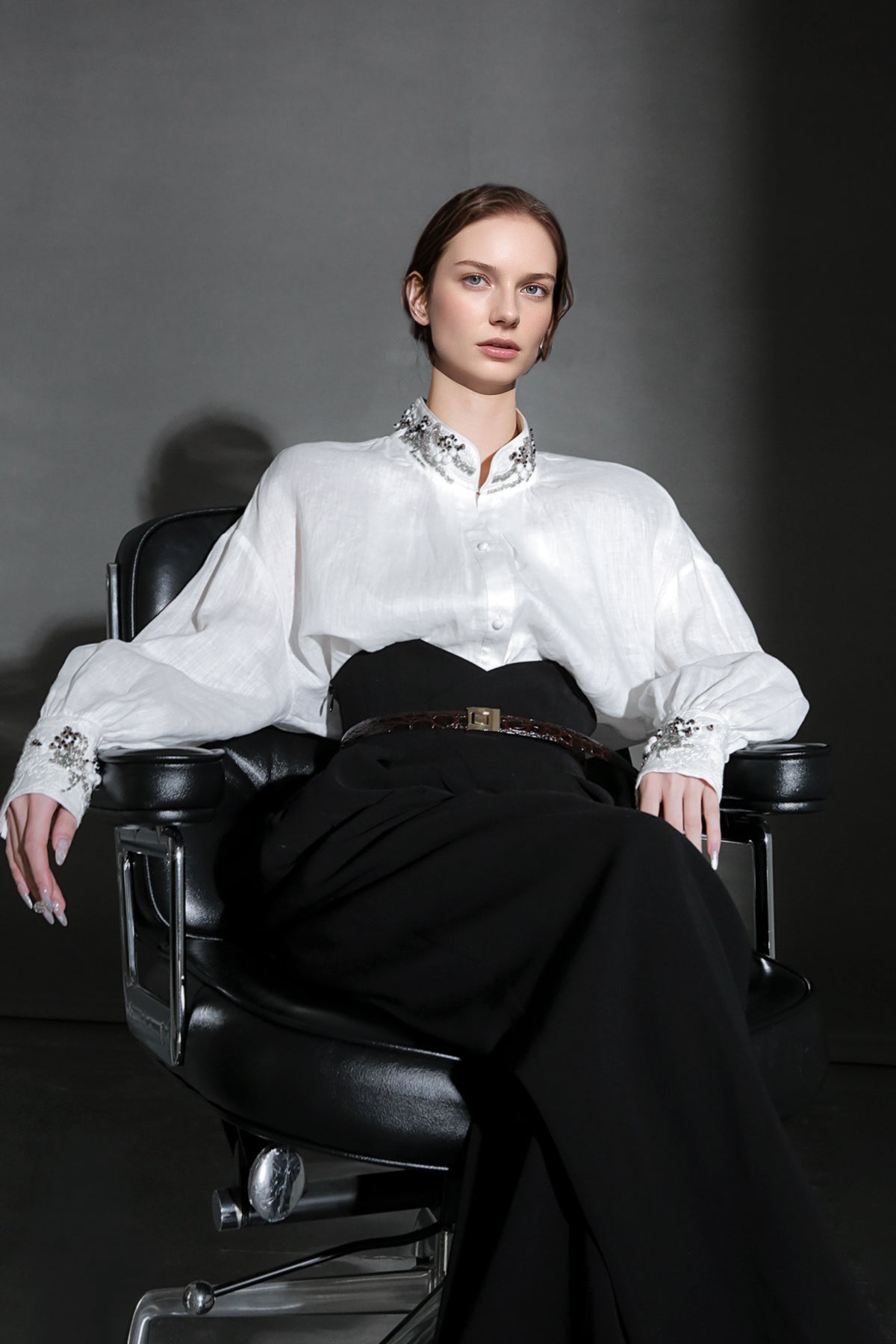 PIAOIN luxury vintage beaded design handmade custom shirt-BEATRICE.