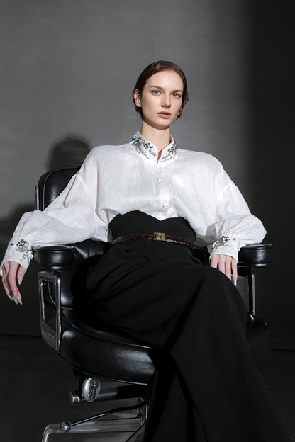 PIAOIN luxury vintage beaded design handmade custom shirt-BEATRICE.