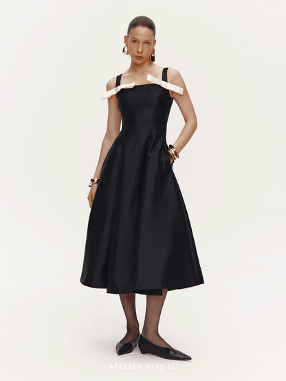 ATELIER MISS LU  Contrasting Bow Splicing Dress Long Skirt - MARTA.