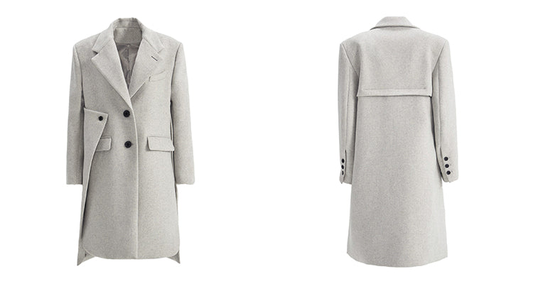 TINY IN Coat with large back hem and wool collar for women-ASHA
