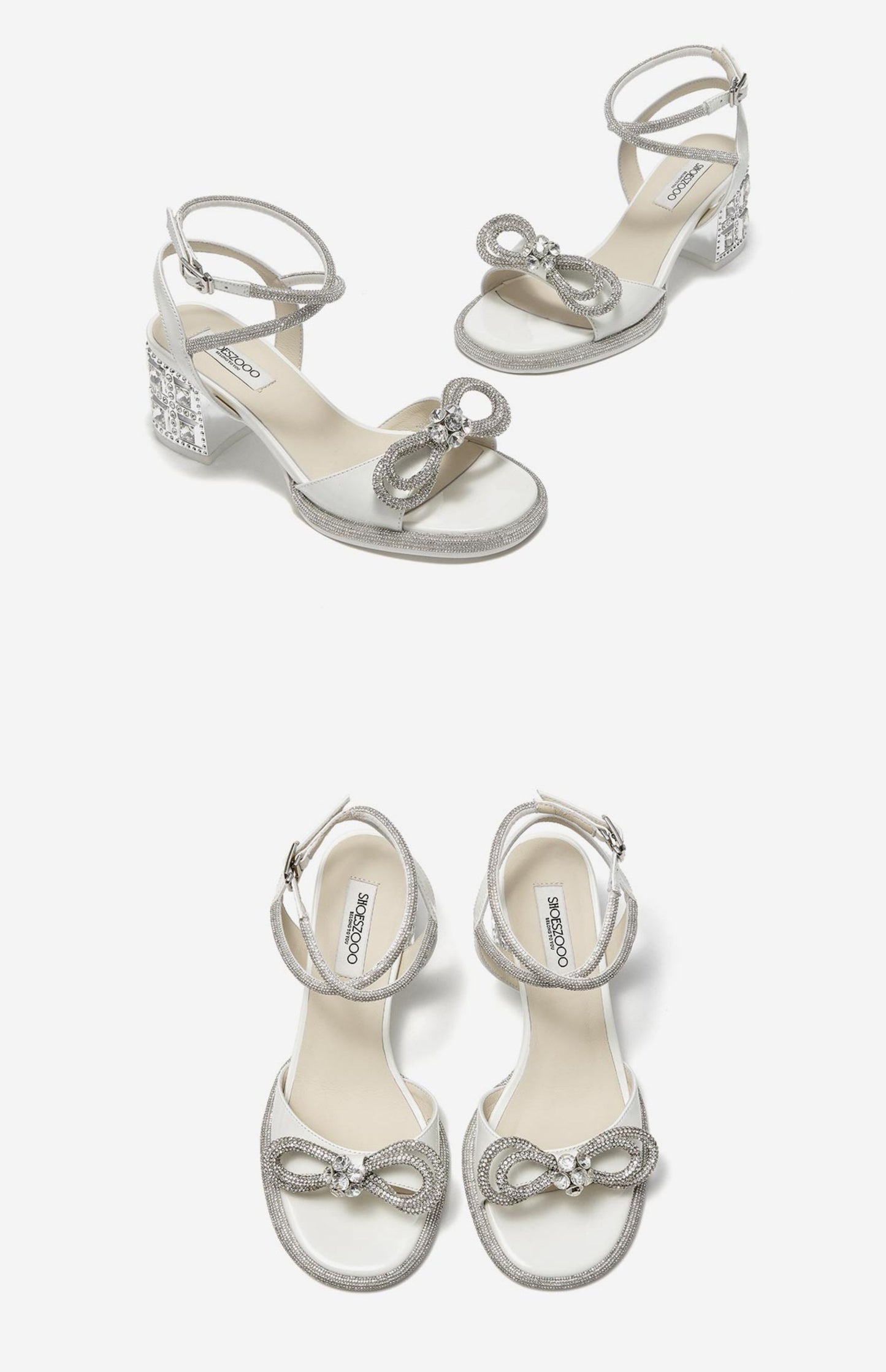 SHOESZOOO Straight Line Rhinestone Thick Heeled Sandals with Bow - GRIT.