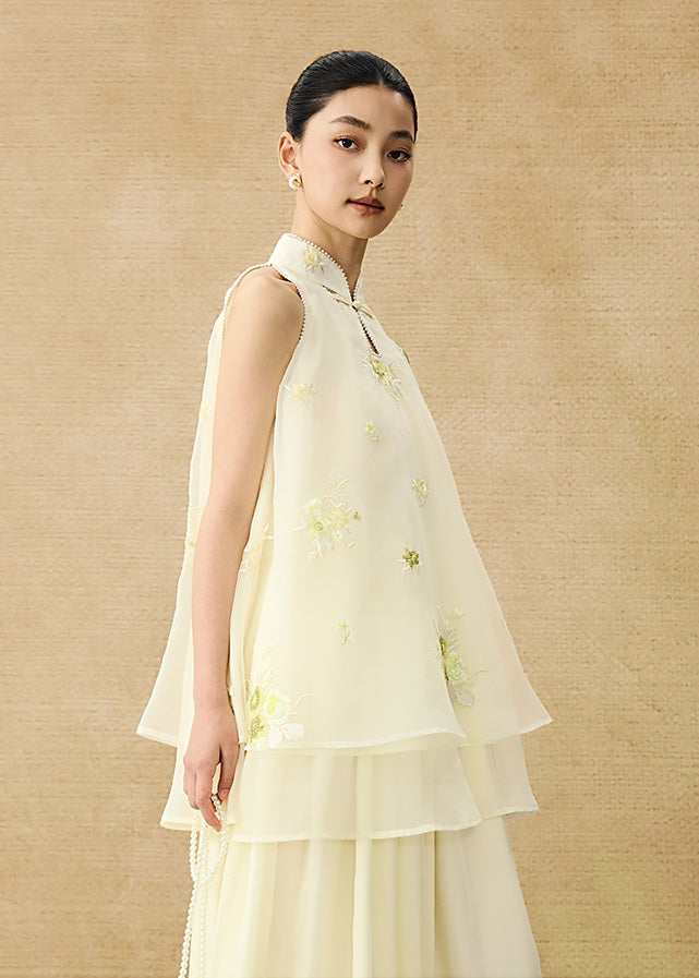 HECO Chinese double-layer tulle flesh covering elastic ballet style vest two-piece - LEVI.