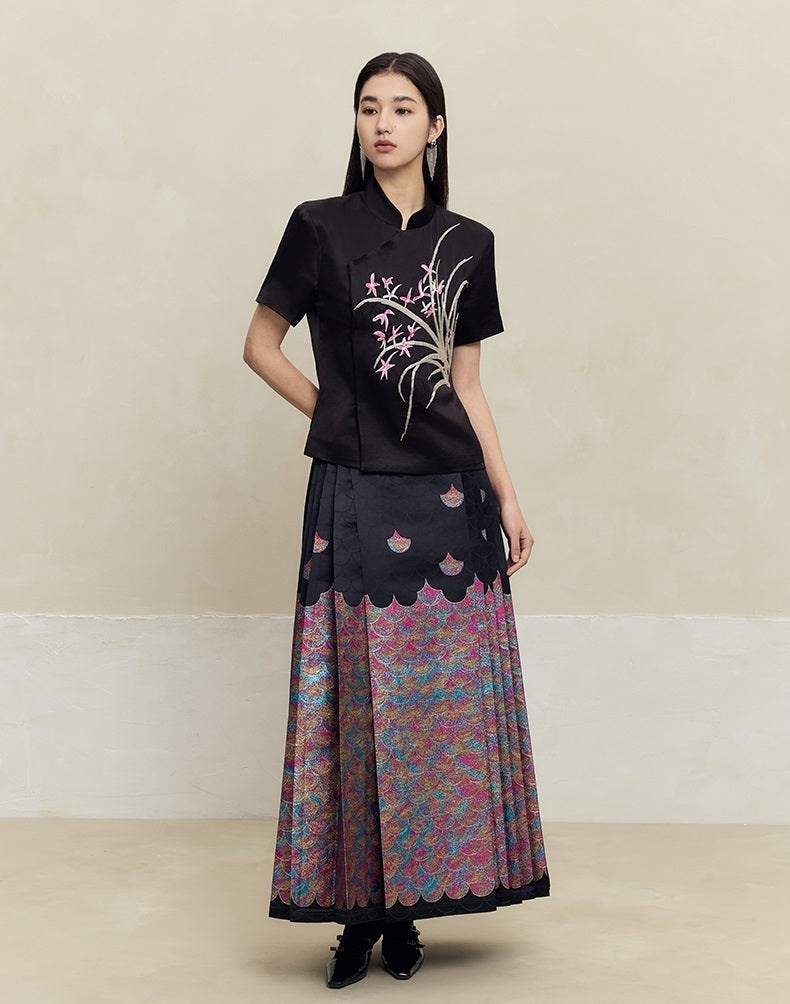 HECO mermaid scale color woven horse face skirt  high waisted long women - will.