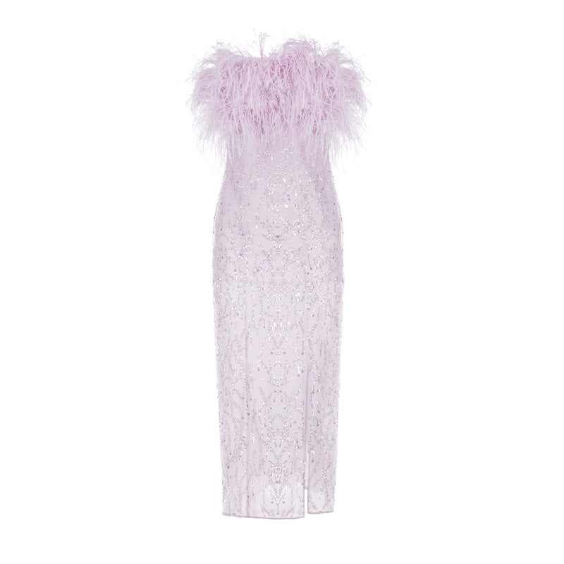 Wardrobes by Chen  luxury wedding White Haute Couture Feather Sequin Dress-Masa