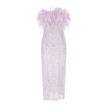 Wardrobes by Chen  luxury wedding White Haute Couture Feather Sequin Dress-Masa