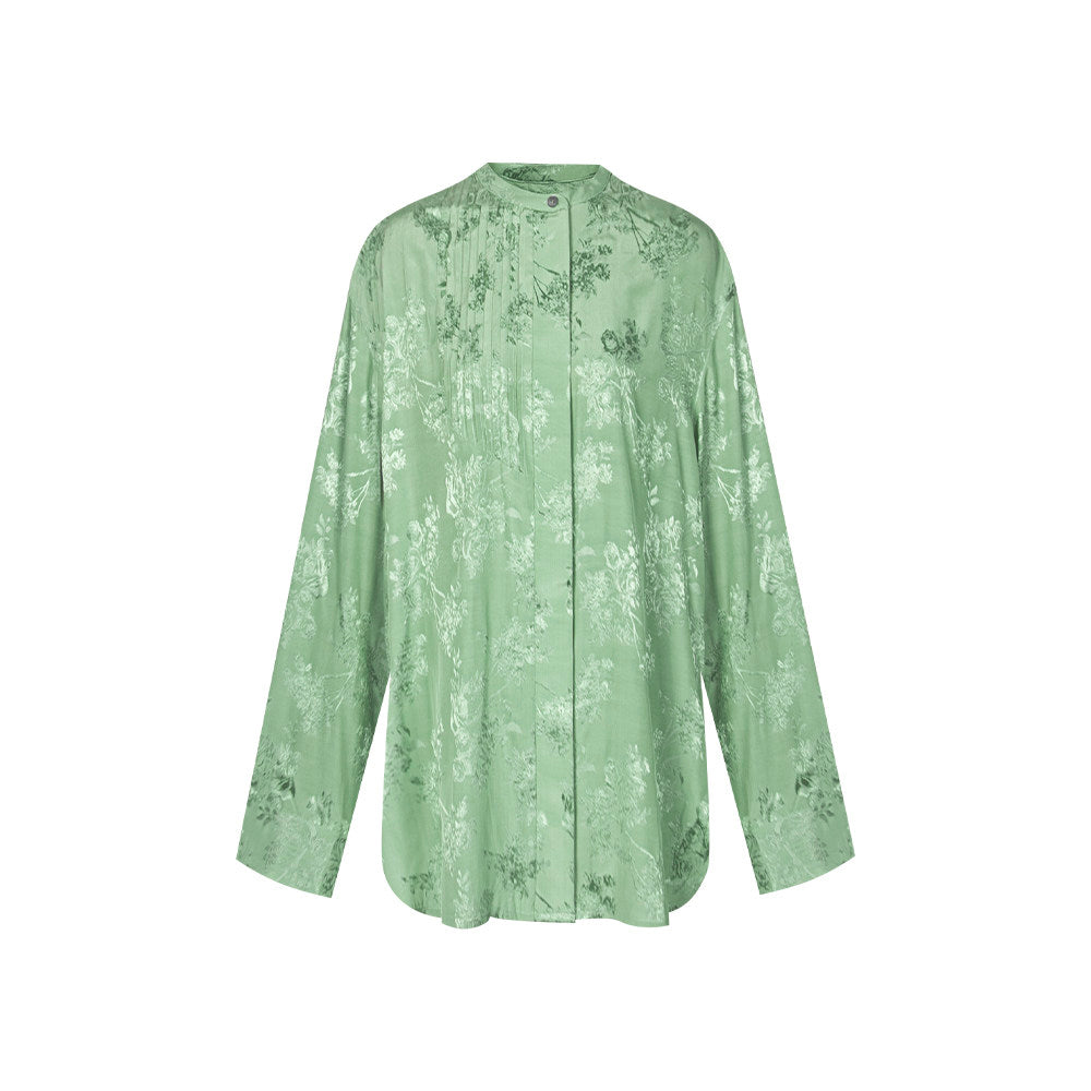 TUYUE Jacquard Pleated Crew Neck Long Sleeve Shirt- JASON.