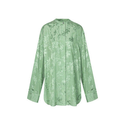 TUYUE Jacquard Pleated Crew Neck Long Sleeve Shirt- JASON.