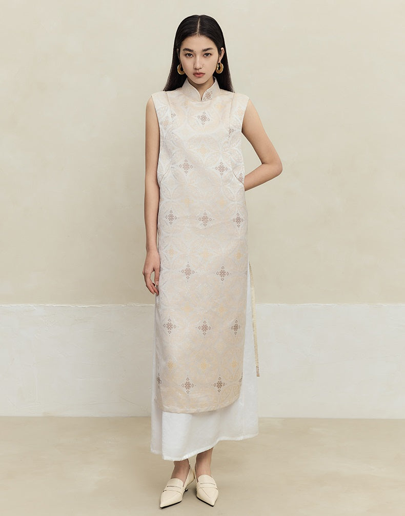 HECO Cheongsam Spring Stand-up Collar Two-Piece Dress Women - side.