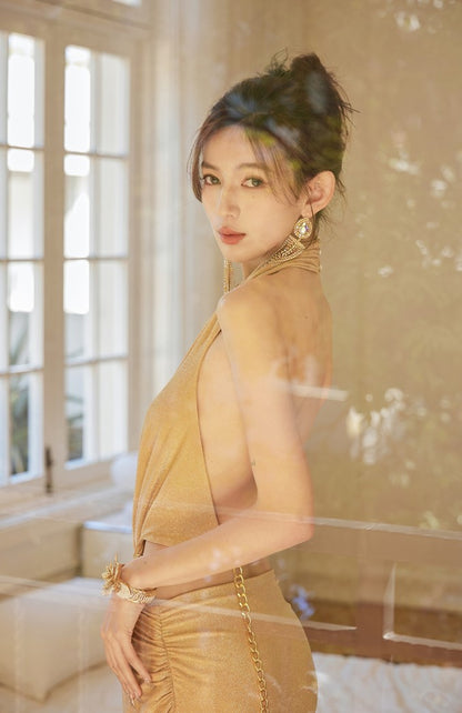 DOLLY High End Nude Swing Neck Sleeveless Waist Baring Irregular Hem Cocktail-LYLA