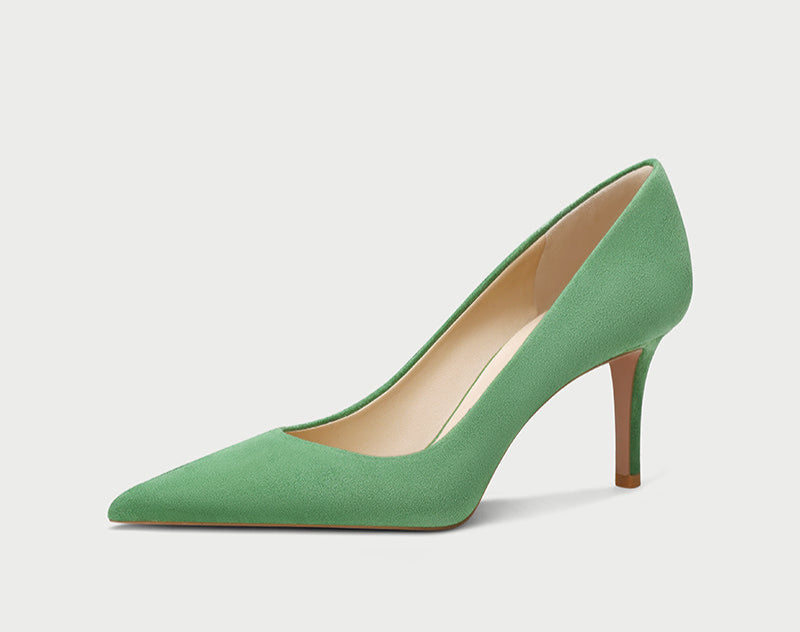 Pjjuu Women Summer Black olive green Pointed-toe suede pumps - Daniel Suede