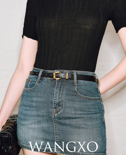 WANGXO | Denim High-Waisted Slim Anti-Ride Culottes Skirt-SERAPHINA.