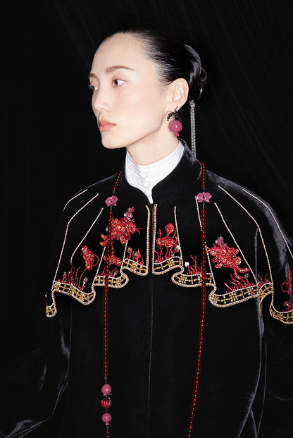 M essential Mackay designer silk velvet two-dimensional fish algae curtain bead jacket - BIDING.