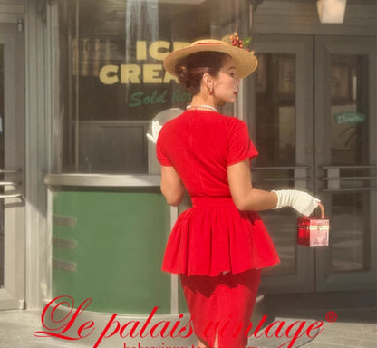 Le palais vintage red slim little skirt two-piece dress-KOBAYASHI.