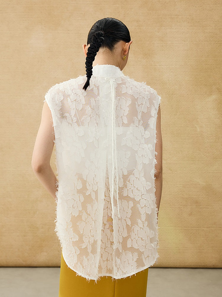 HECO Chinese Style Stand-up Collar Cut Flower Sleeveless Shirt - HELD .