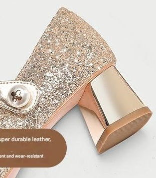 Pjjuu line belt square heel MaryJane gold wedding bridal Shoes  - MARA