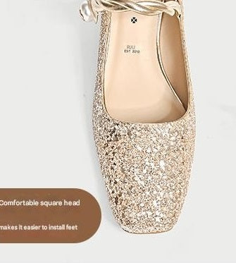 Pjjuu line belt square heel MaryJane gold wedding bridal Shoes  - MARA