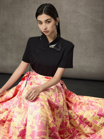 HECO Summer Handmade Orchid Winding Mandarin Neckline Short Sleeve Top - FLIGHT.