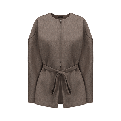 ATELIER MISS LU Curved silhouette sheep wool belt coat - PLEA