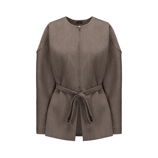 ATELIER MISS LU Curved silhouette sheep wool belt coat - PLEA