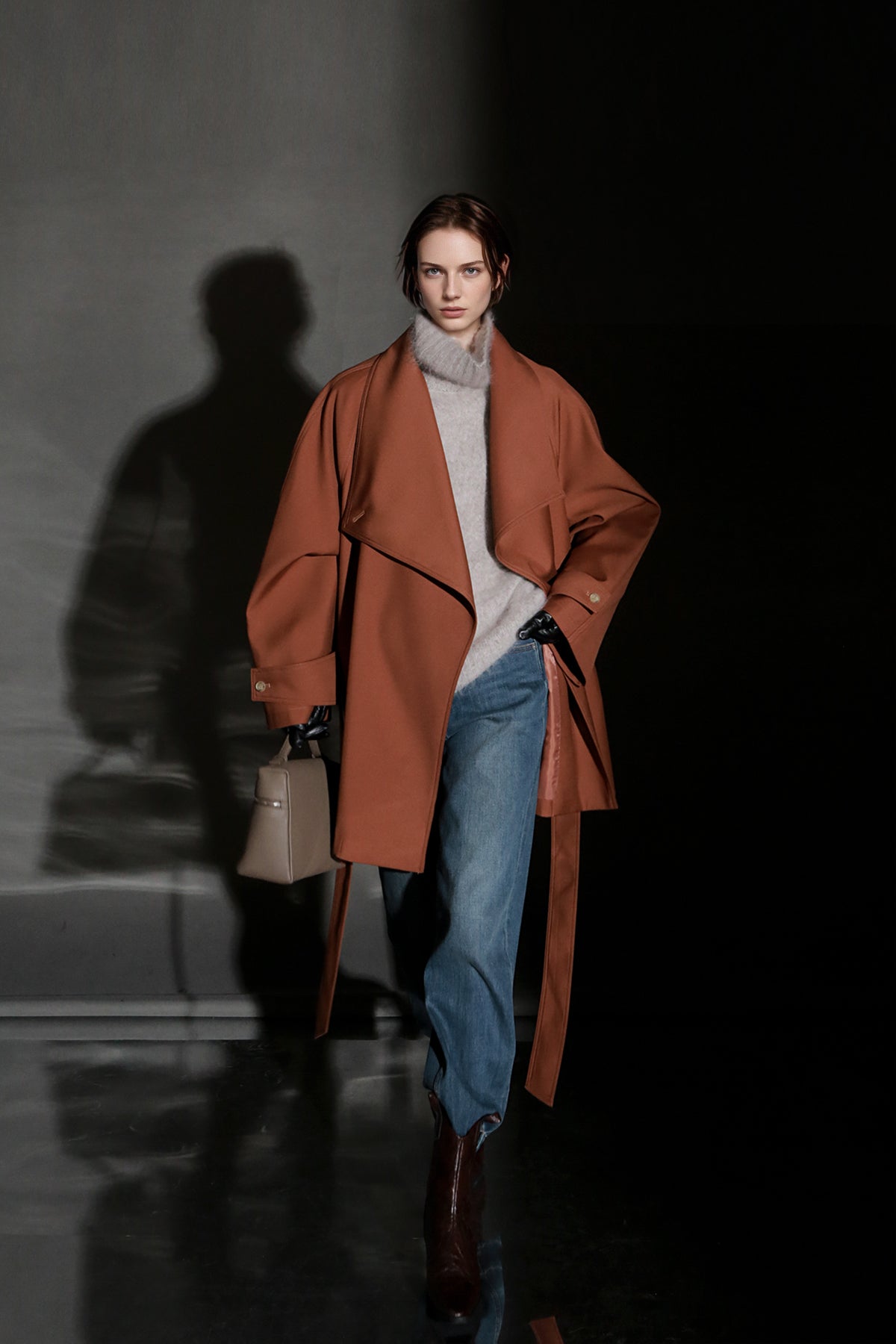 PIAOIN Silhouette design short windbreaker women's luxury jacket commuter-JEAN