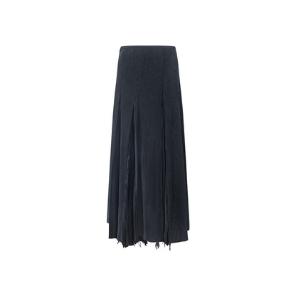 TUYUE Black Textured Multi-Cut A-Line Midi Skirt - NIMWE.