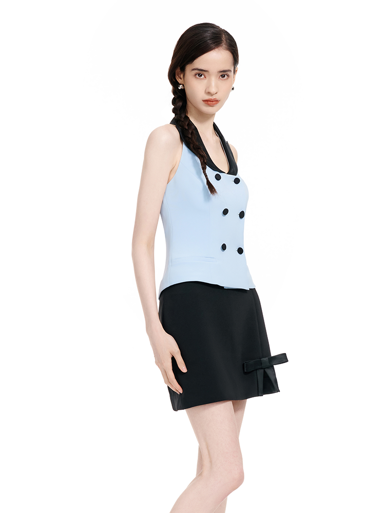 YES BY YESIR | Ye Qians Deconstructed U-Neck Navy Vest with Silhouette - MARILISE.