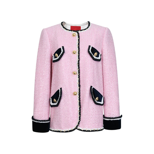 FAME Autumn shimmering sequin beads pink classic blazer - Adil