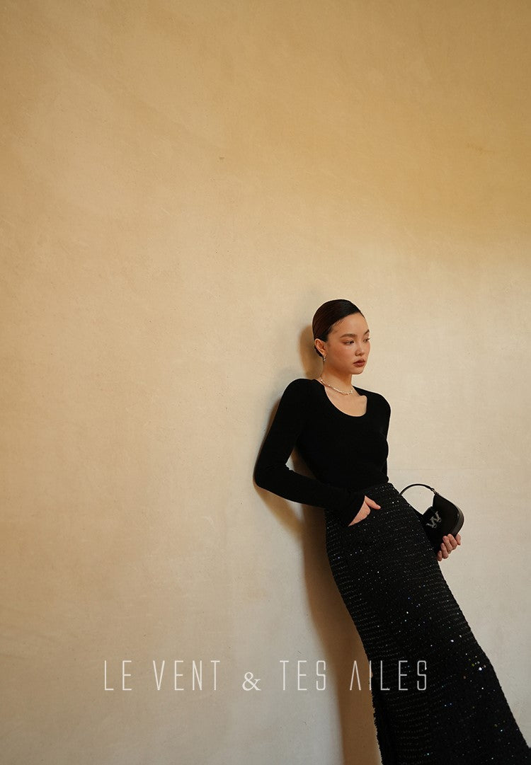 LE VENT&TES AILES High-end Luxury Heavy Work sequin Tweed Jacket Skirt Suit-FINN