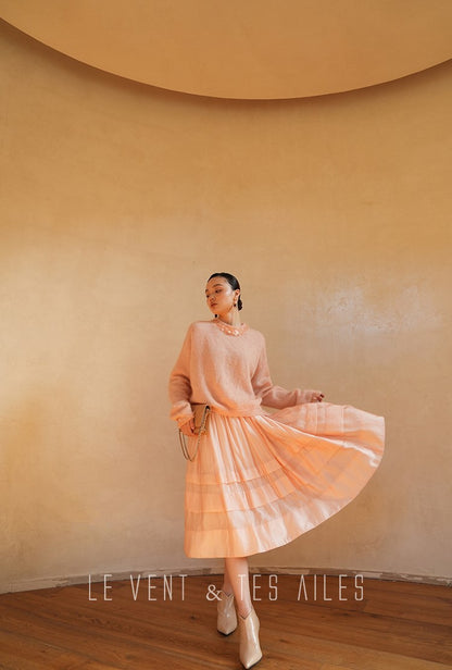 LE VENT&TES AILES French romantic luxury full midi summer skirt -RINA