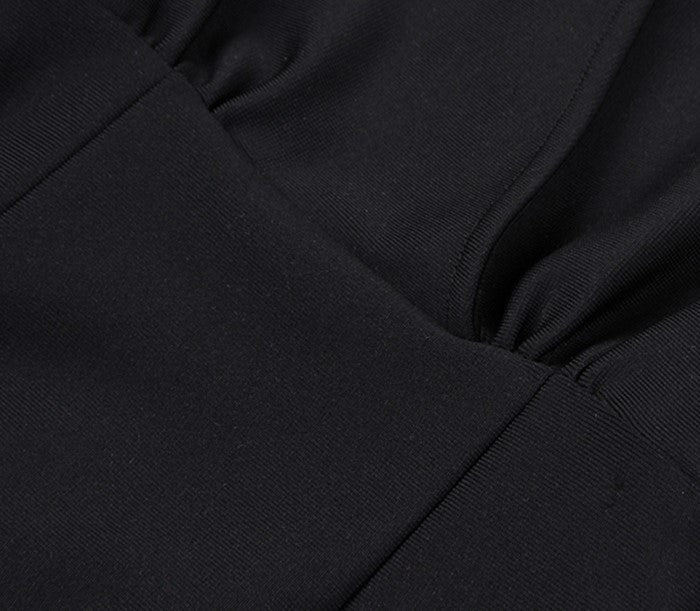 DOLLY Elegant Red/Black Deep V-Neck Long Sleeve Short Feather Date Dress-ARABELLA