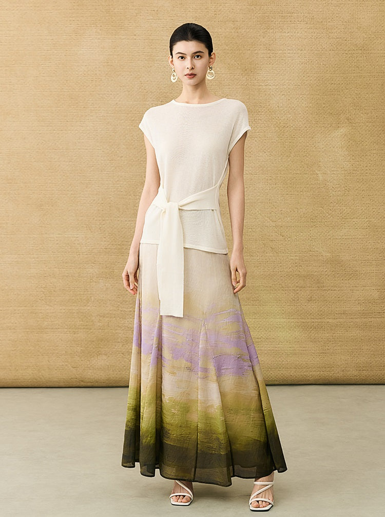 HECO Chinese Slimming Waist Linen Knit Breathable Crew Neck T-Shirt - INDIGO.