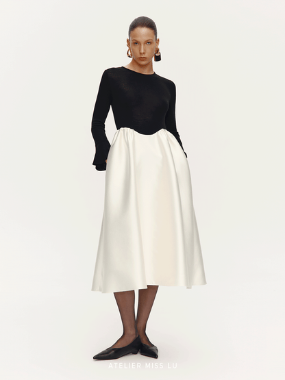 ATELIER MISS LU Glossy Slightly Stretched Long Sleeve A-Line Dress - HEAVE