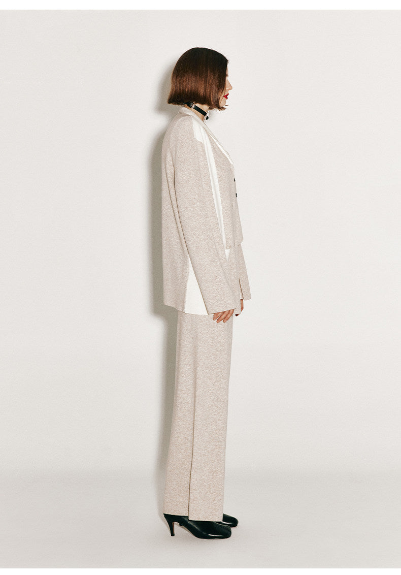 ATELIER MISS LU Fall/Winter Contrast Cashmere and Wool Blend Vest - CHERRY