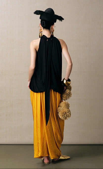 ZHUCHONGYUN yellow asymmetrical pleats slim skirt-CUD.