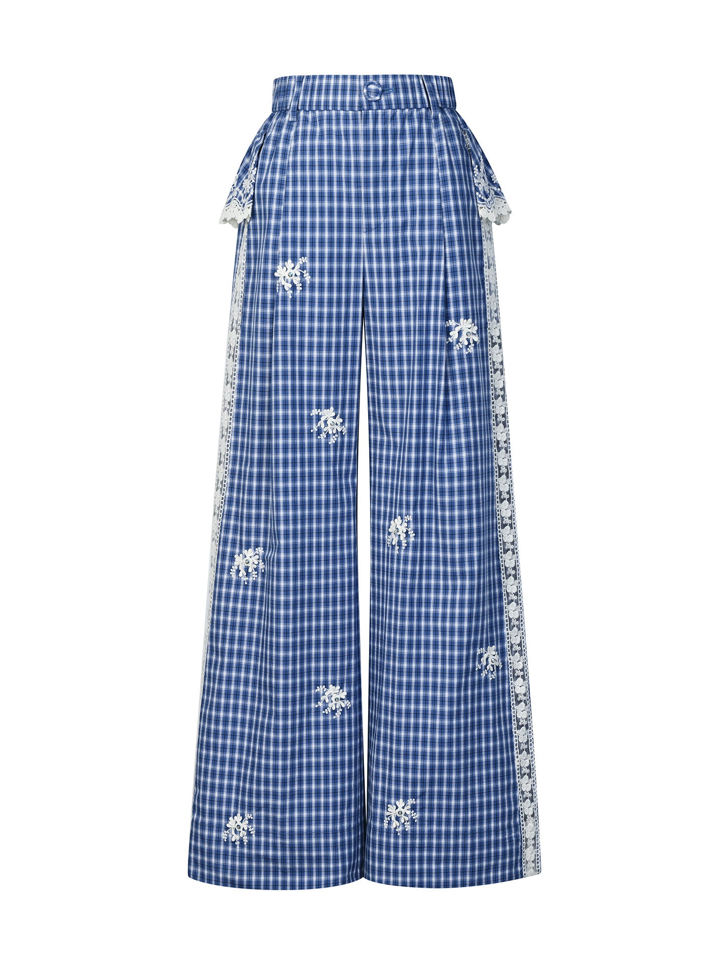 FAME plaid beaded cut-out patchwork trousers straight slacks - TREVOR
