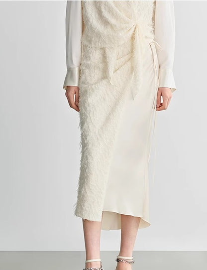 COMME MOI Lv Yan designer summer new women's satin panel asymmetrical straight skirt - MESSIAH.