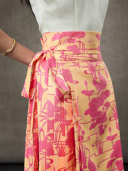HECO Summer Lotus Pond Crane Long Skirt - GRAD.