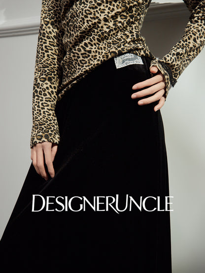 DGU|Twilight Black Velvet High-Waisted Slimming Versatile Commuter French Skirt - Kyla.