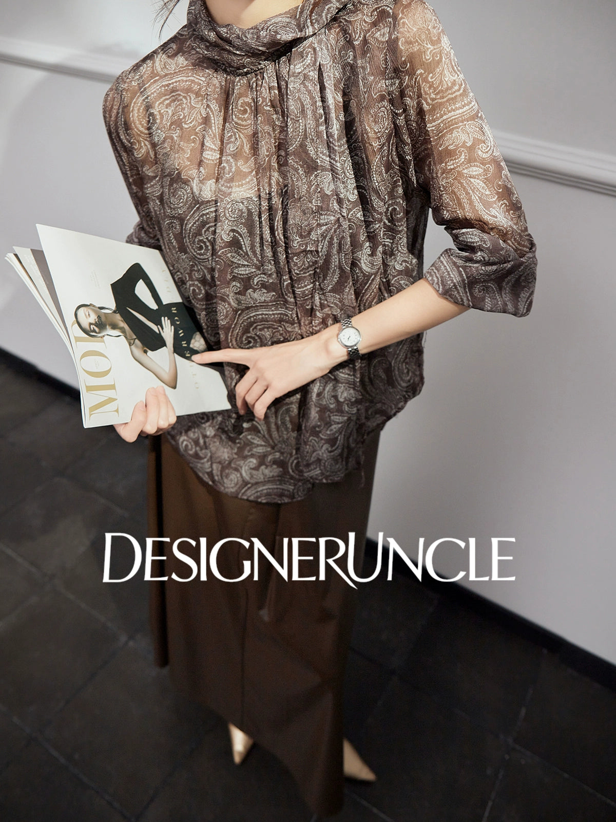 DGU "Suhui" retro printed long-sleeved loose high-end commuter top - PIRATE.