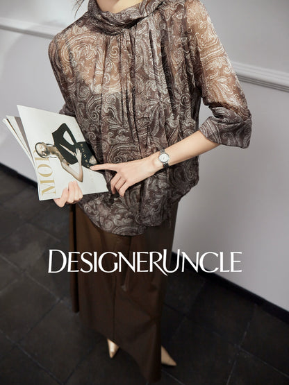 DGU "Suhui" retro printed long-sleeved loose high-end commuter top - PIRATE.