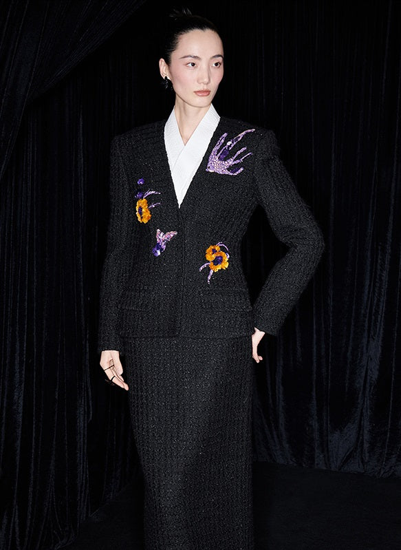 M essential Ma Kai designer Zhu Mo coarse weaving velvet flower nail beads suit - LIND.