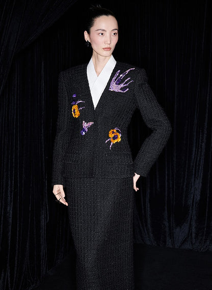 M essential Ma Kai designer Zhu Mo coarse weaving velvet flower nail beads suit - LIND.