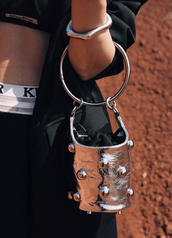 IUBALLET Modern Drawstring Leather Bucket Bag - BACK.